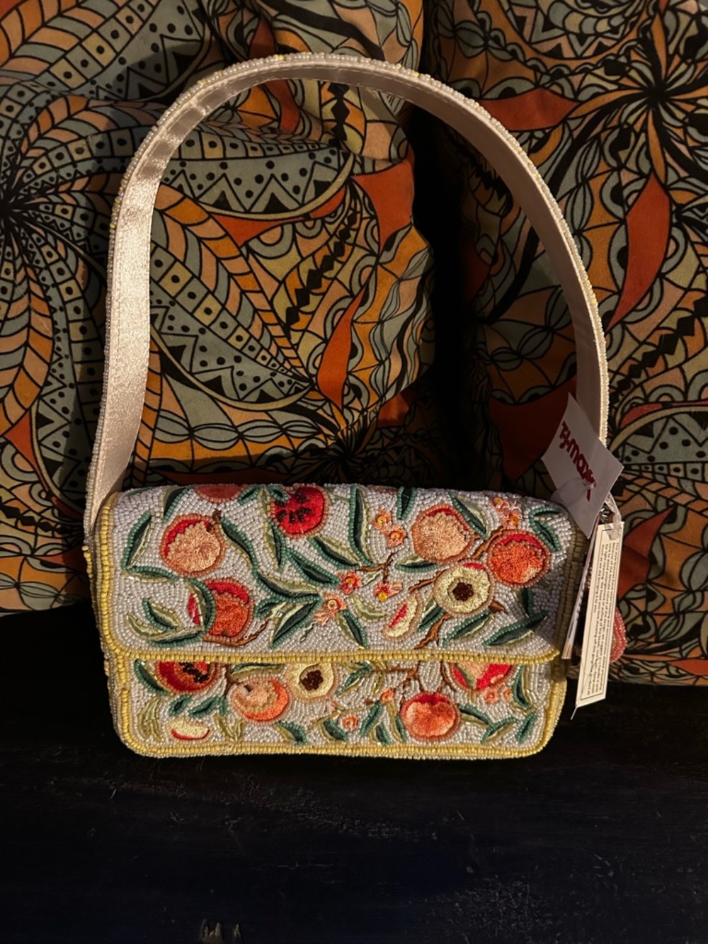 T.J.Maxx Beaded Floral/Peaches Shoulder Bag in Light Blue, Orange, Green, Yellow
